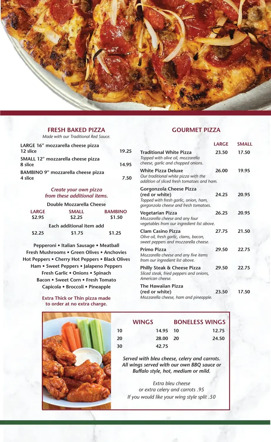 Cafora's Pizza Italian Restaurant Menu - Updated October 2025