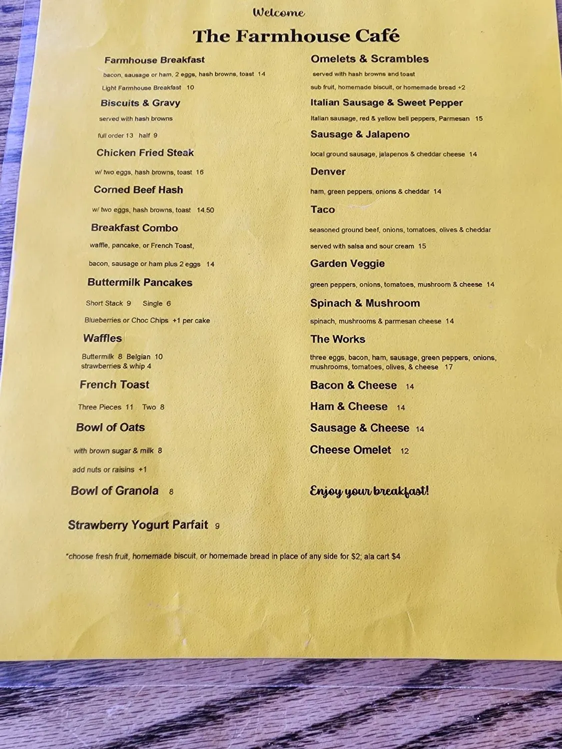 The Farmhouse Cafe Menu - Updated October 2025