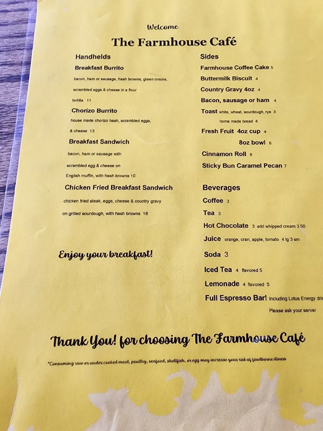 The Farmhouse Cafe Menu - Updated October 2025