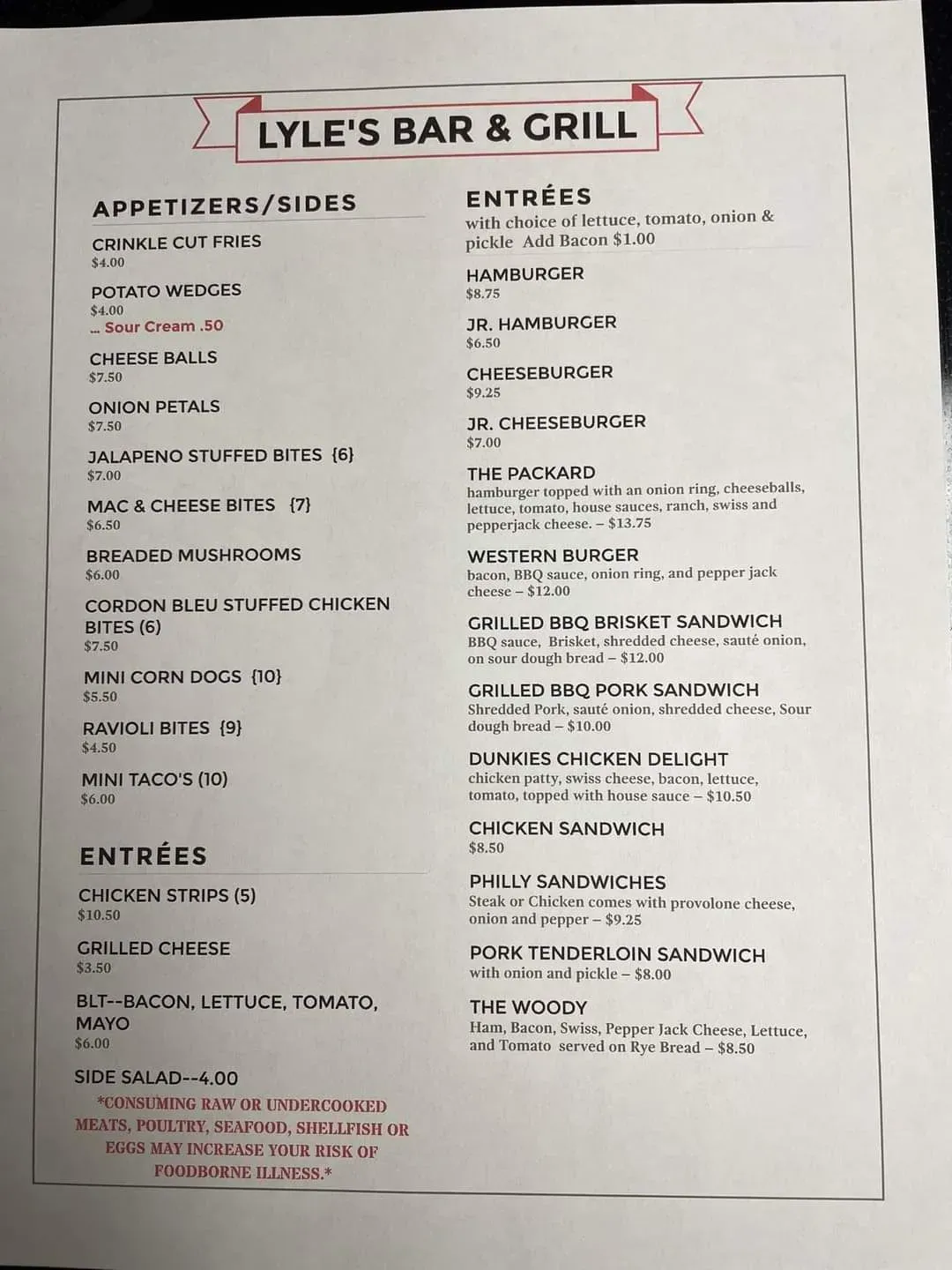 Lyle's Bar and Grill Menu | Newcastle, NE | Checkle