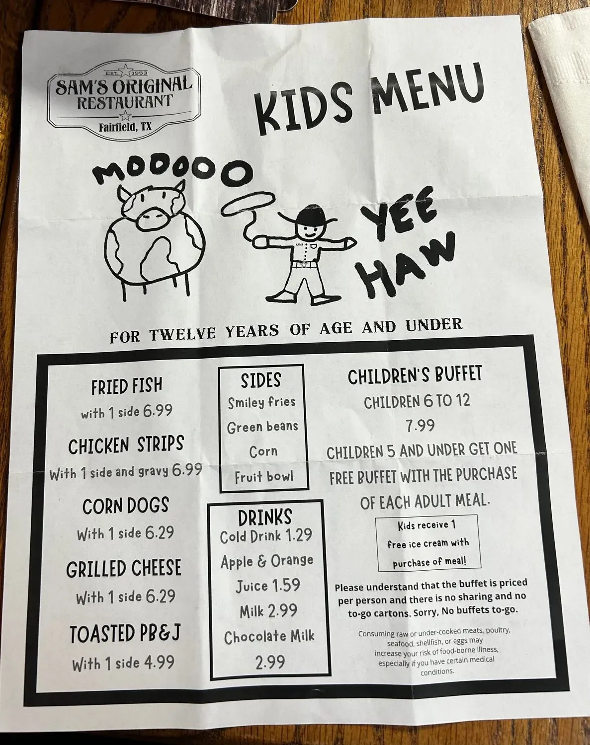 Sam's Original Restaurant Menu - Updated October 2025