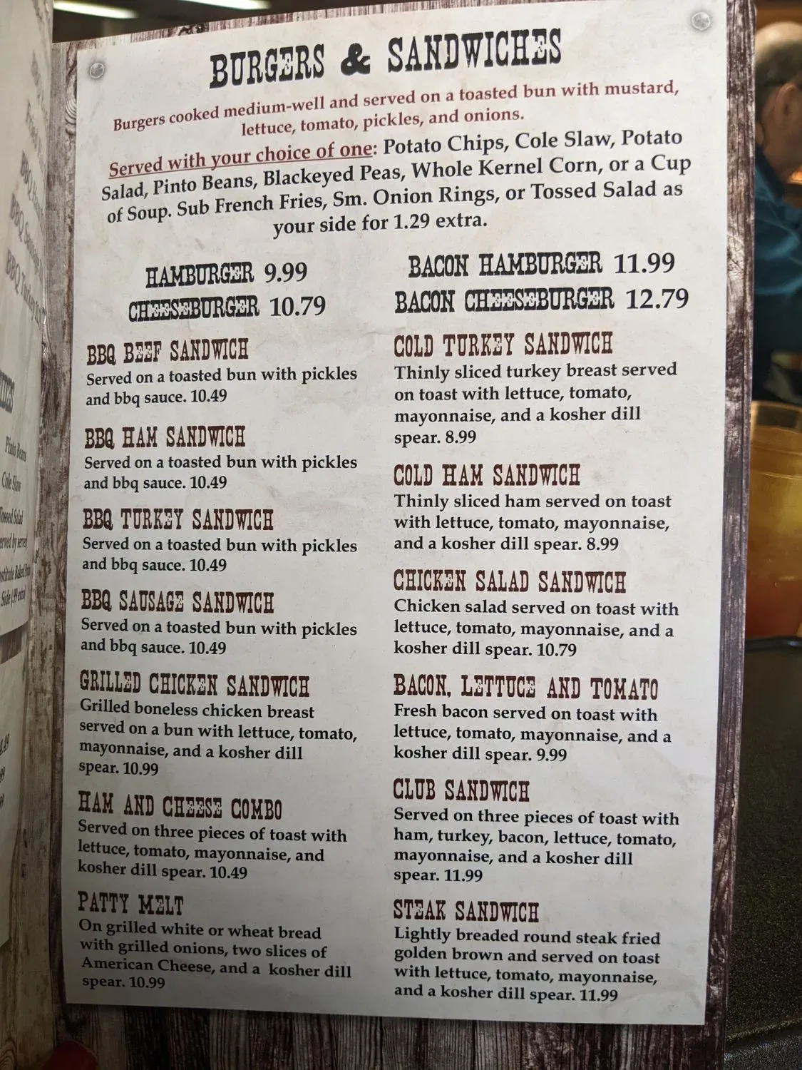 Sam's Original Restaurant Menu - Updated October 2025