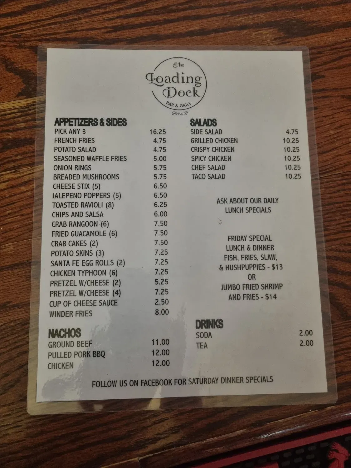 The Loading Dock Bar & Grill Menu - Updated October 2025