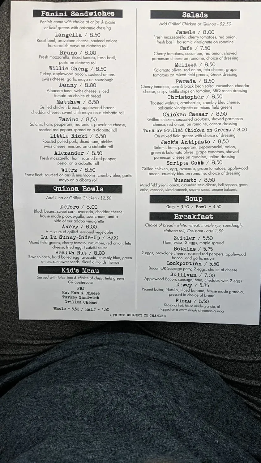 Scripts Cafe Menu - Updated October 2025