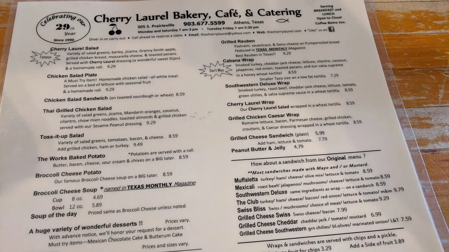 Cherry Laurel Bakery, Cafe & Catering Menu - Updated October 2025