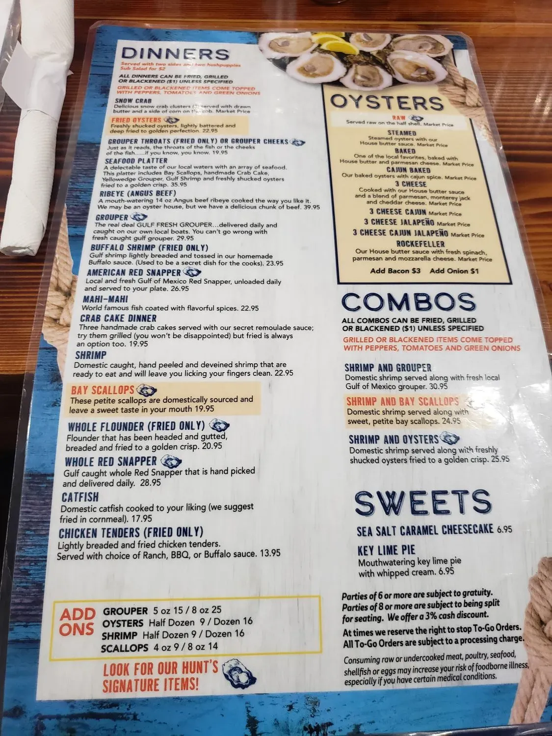 Hunt's on St Joe Bay Menu - Updated October 2025