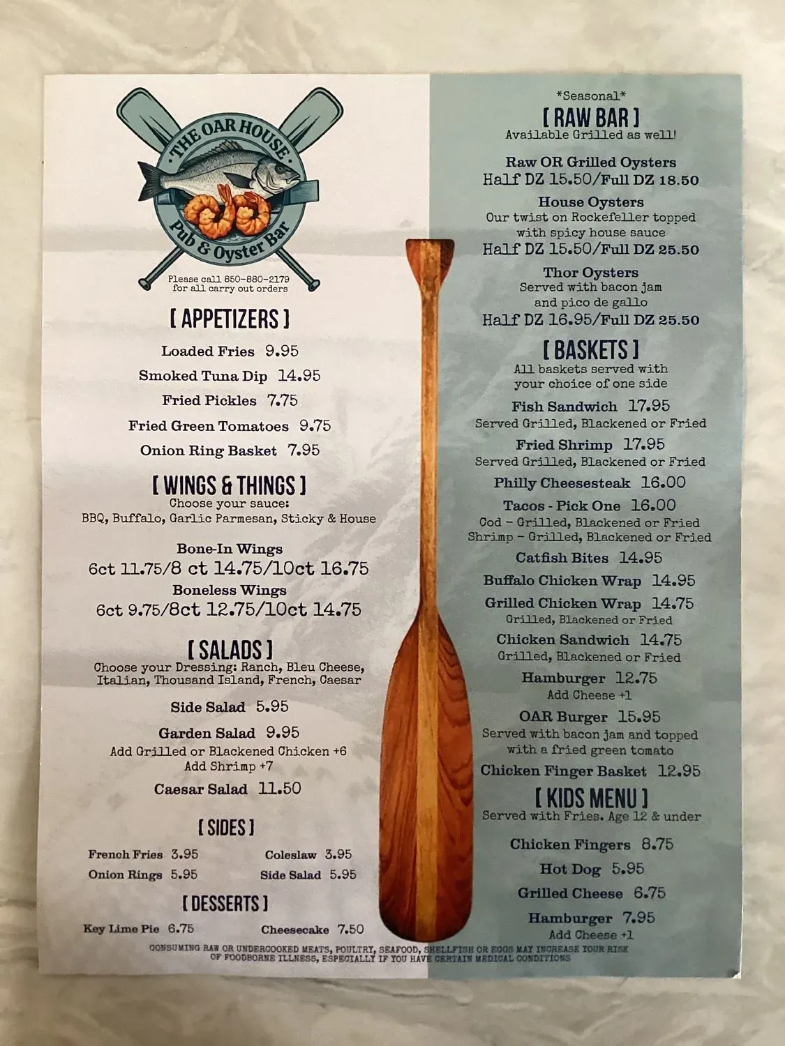 The Oar House Pub & Oyster Bar on Black Creek Menu - Updated October 2025