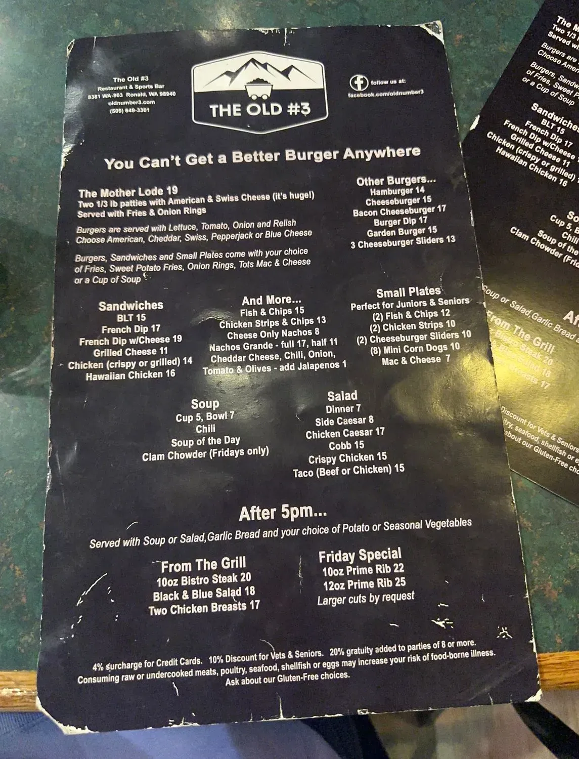 The Old #3 Menu - Updated October 2025