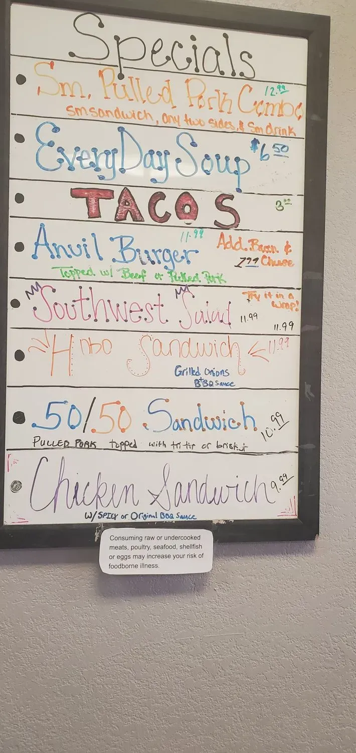 The Anvil BBQ Menu - Updated October 2025