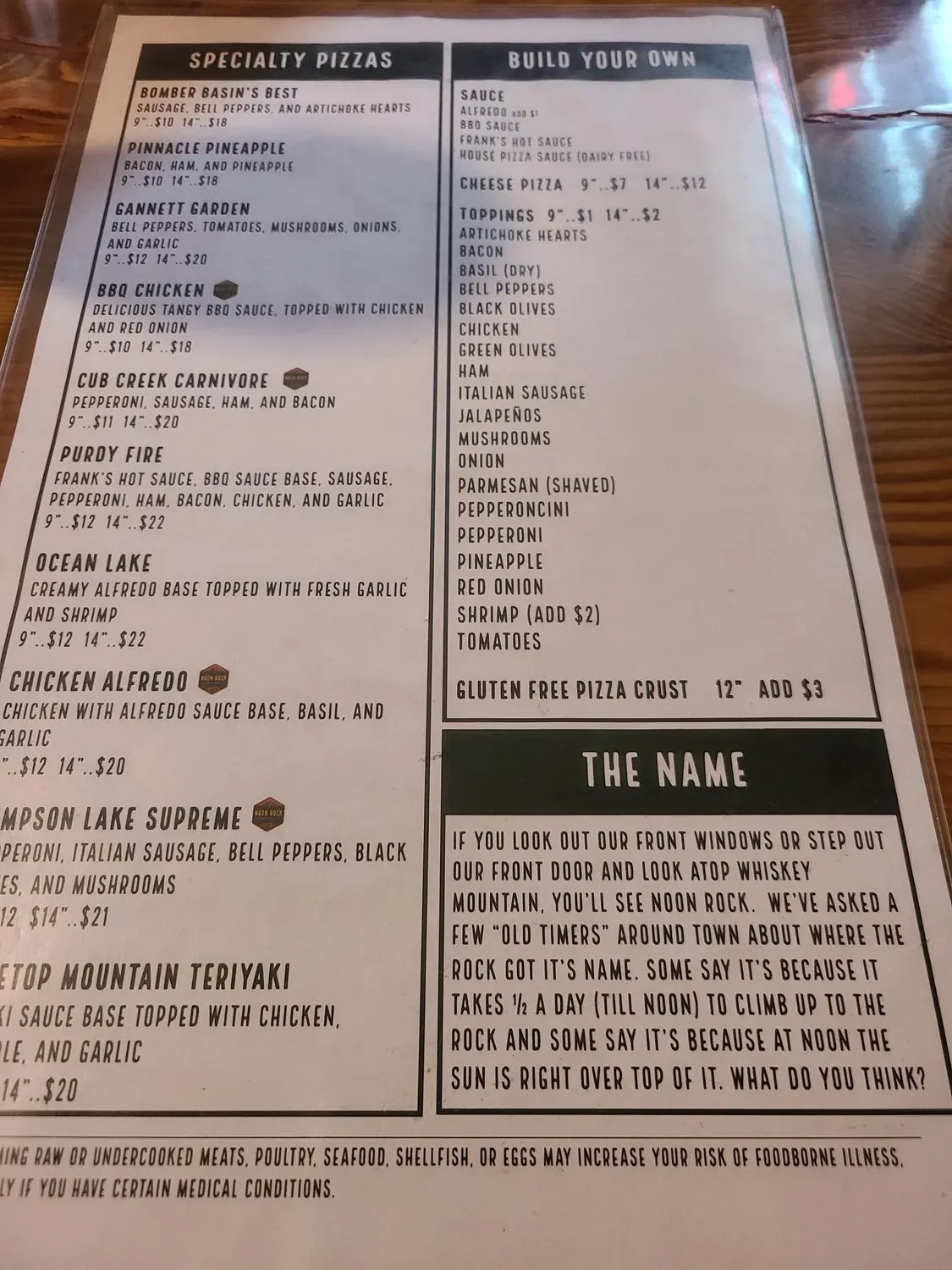 Noon Rock Pizza Menu - Updated October 2025