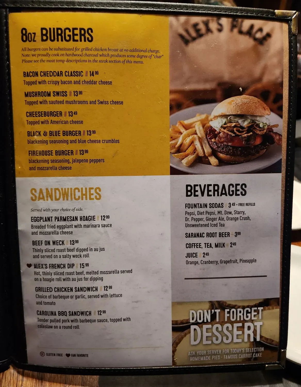 Alex's Place Menu - Updated October 2025