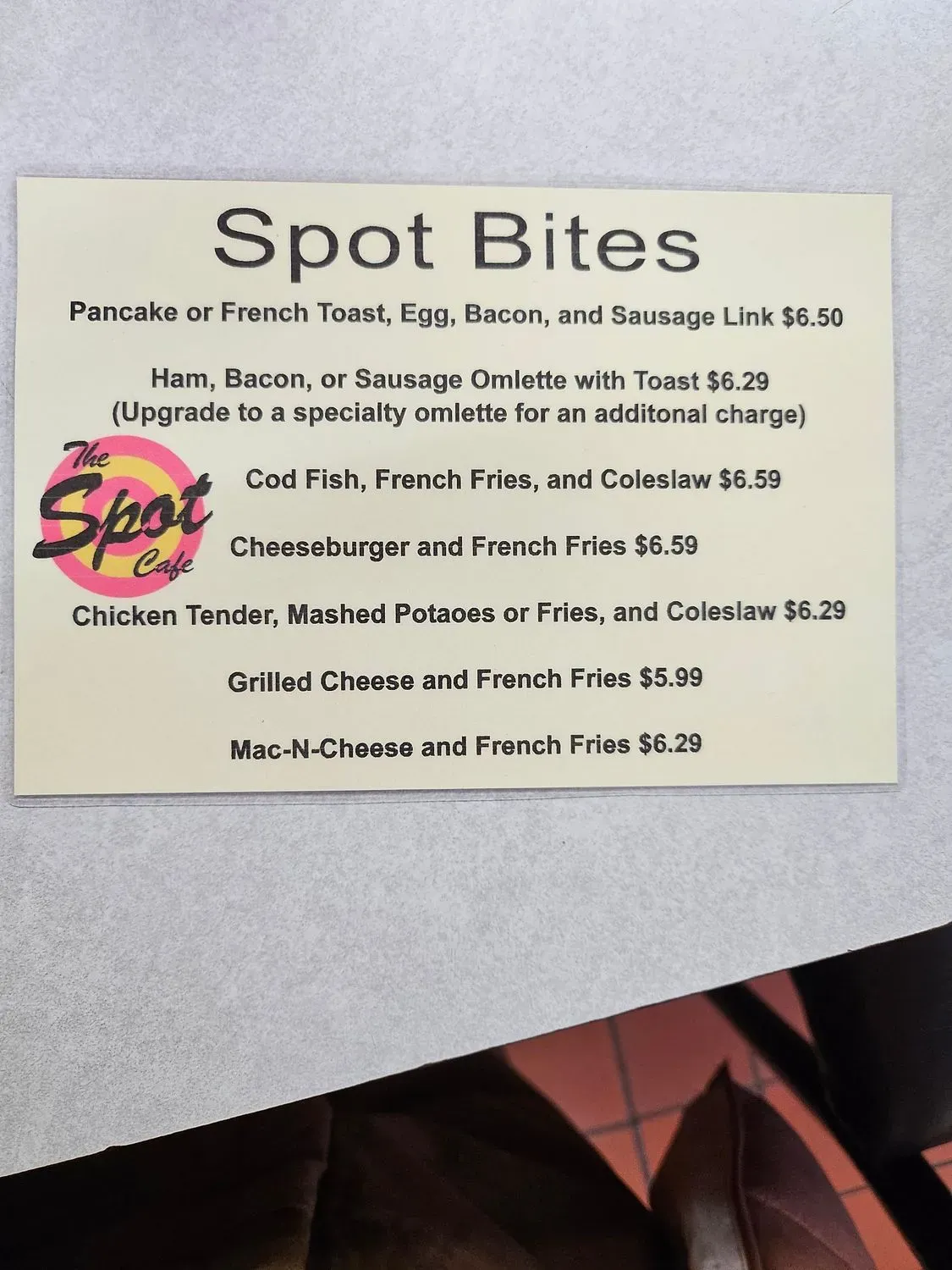 Spot Cafe Menu - Updated October 2025