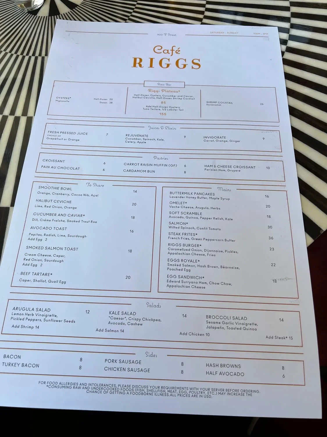 Café Riggs Menu - Updated October 2025