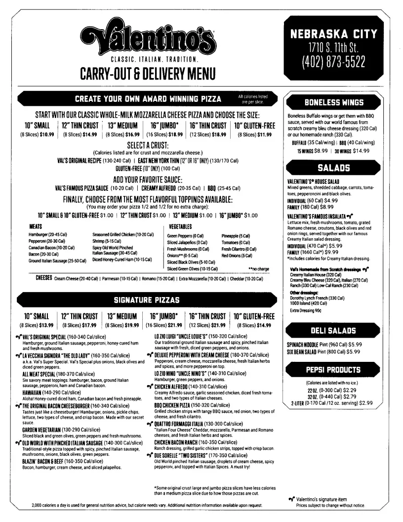 Valentino's Grand Italian Buffet Menu - Updated October 2025