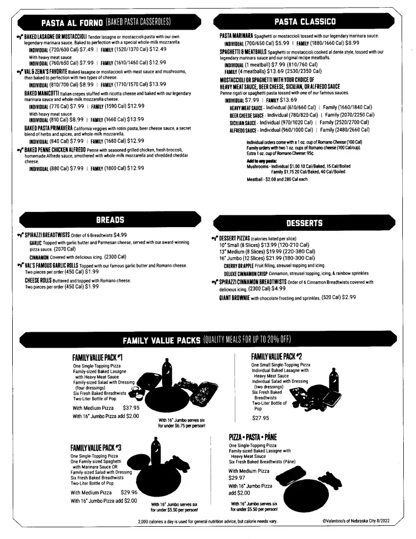 Valentino's Grand Italian Buffet Menu - Updated October 2025