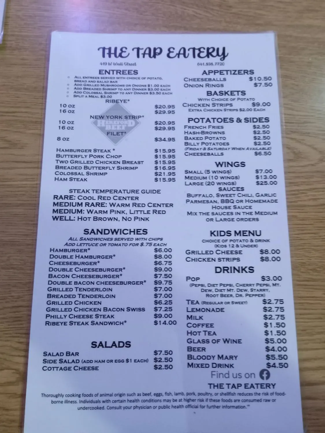 The Tap Eatery Menu - Updated October 2025