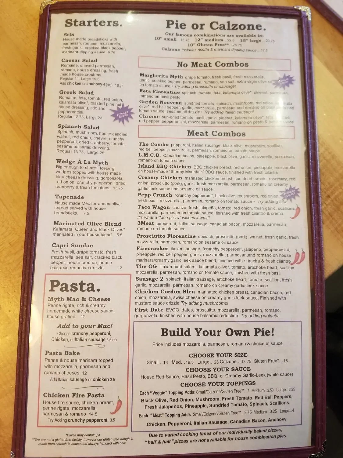 Local Myth Pizza Menu - Updated October 2025