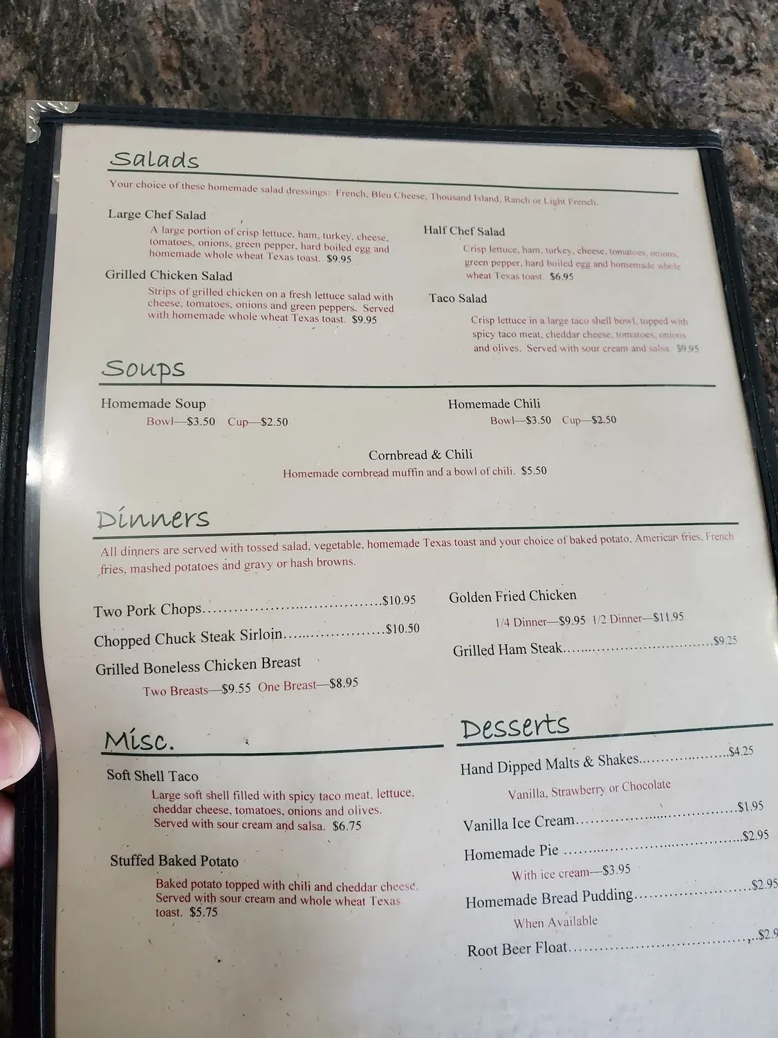 Corner Store and Restaurant Menu - Updated October 2025