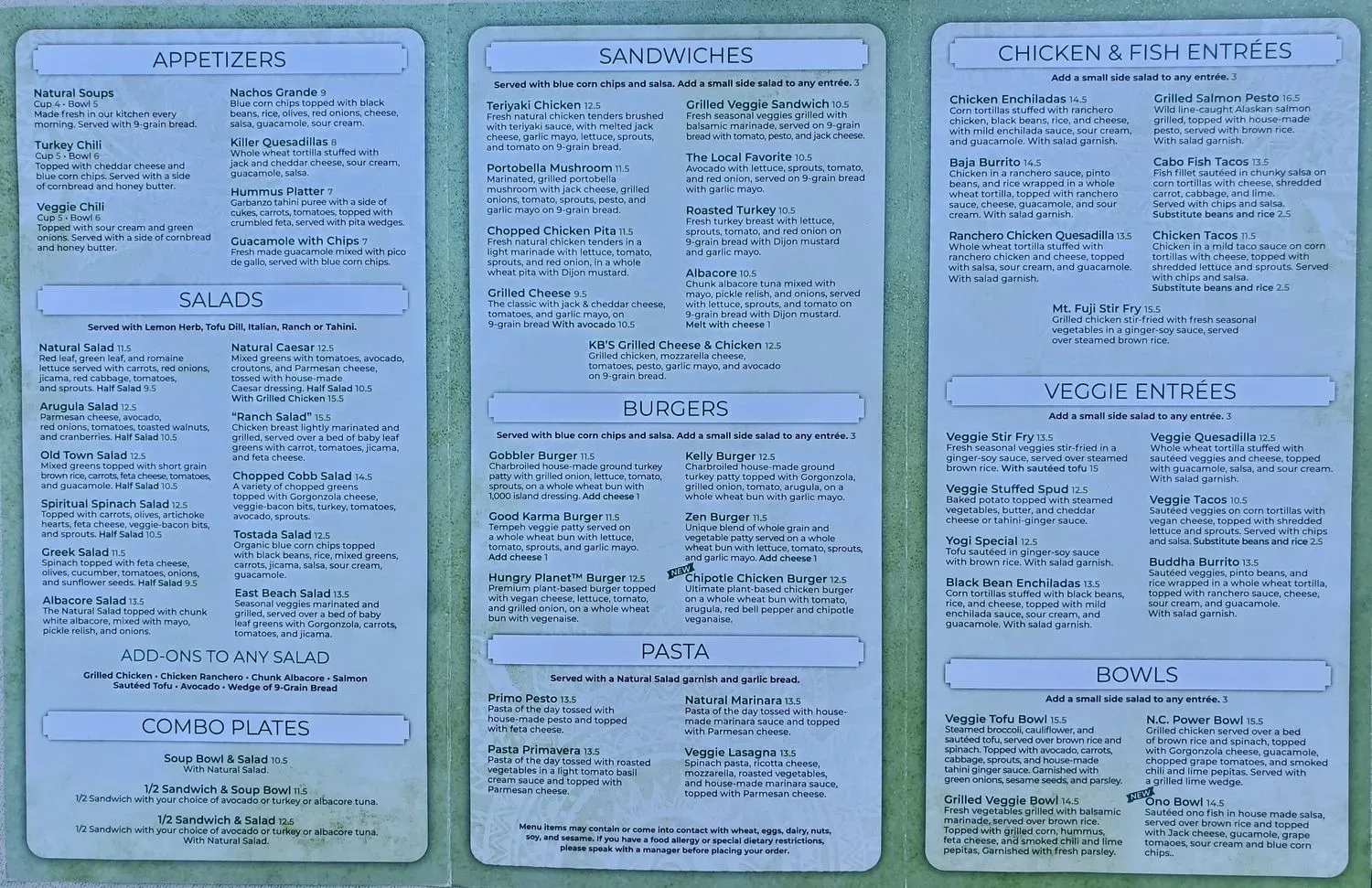 Natural Cafe Menu - Updated October 2025