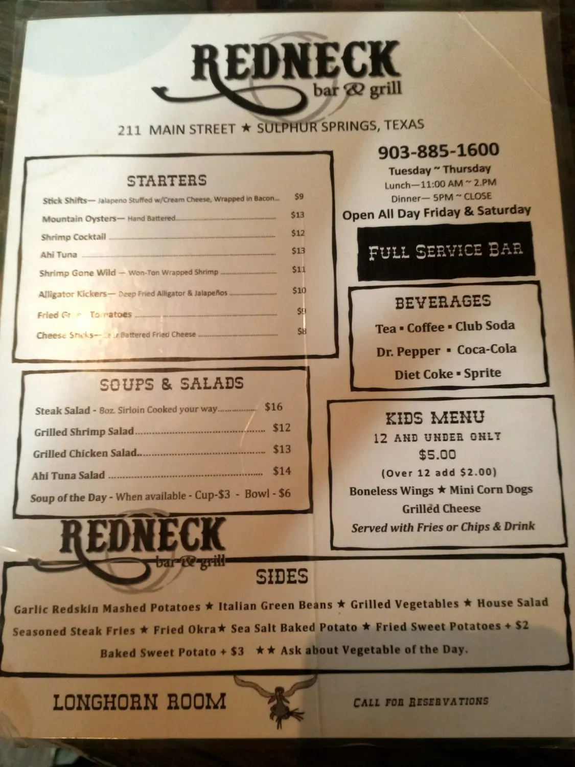 Redneck Bar & Grill Menu - Updated October 2025