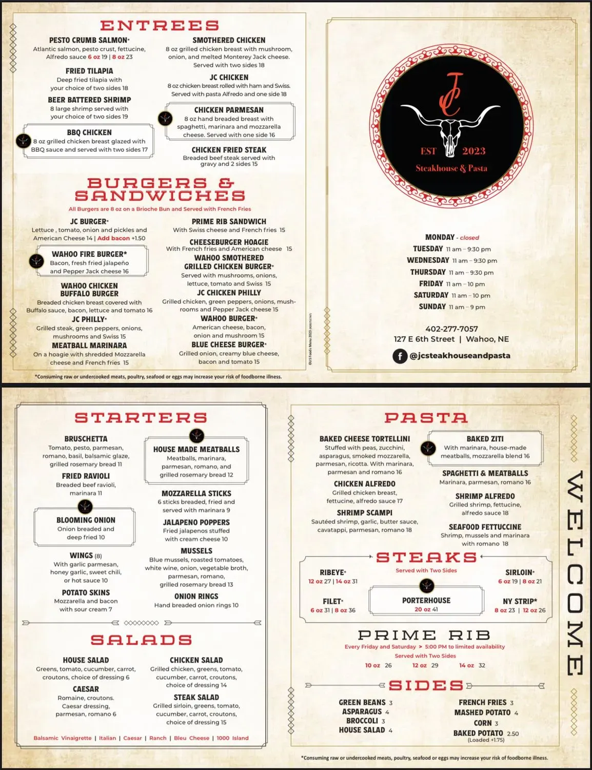 Jc’s Steakhouse Menu - Updated October 2025