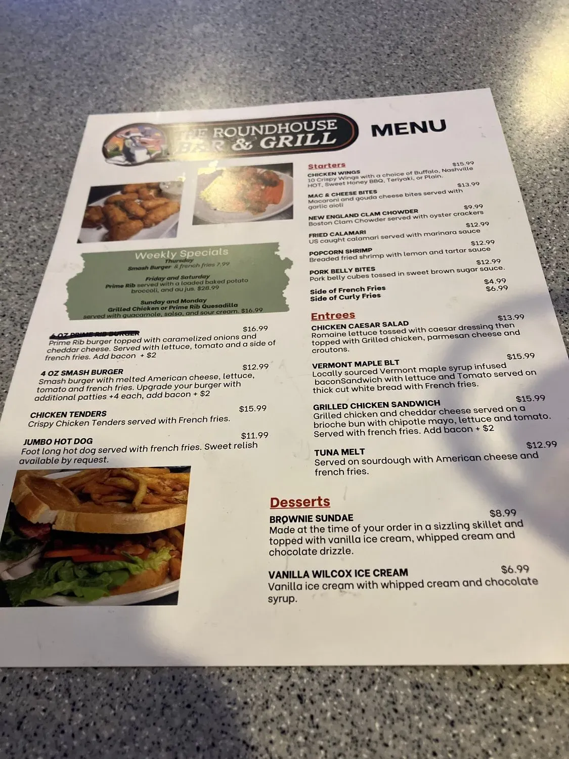The Roundhouse Bar & Grill Menu - Updated October 2025