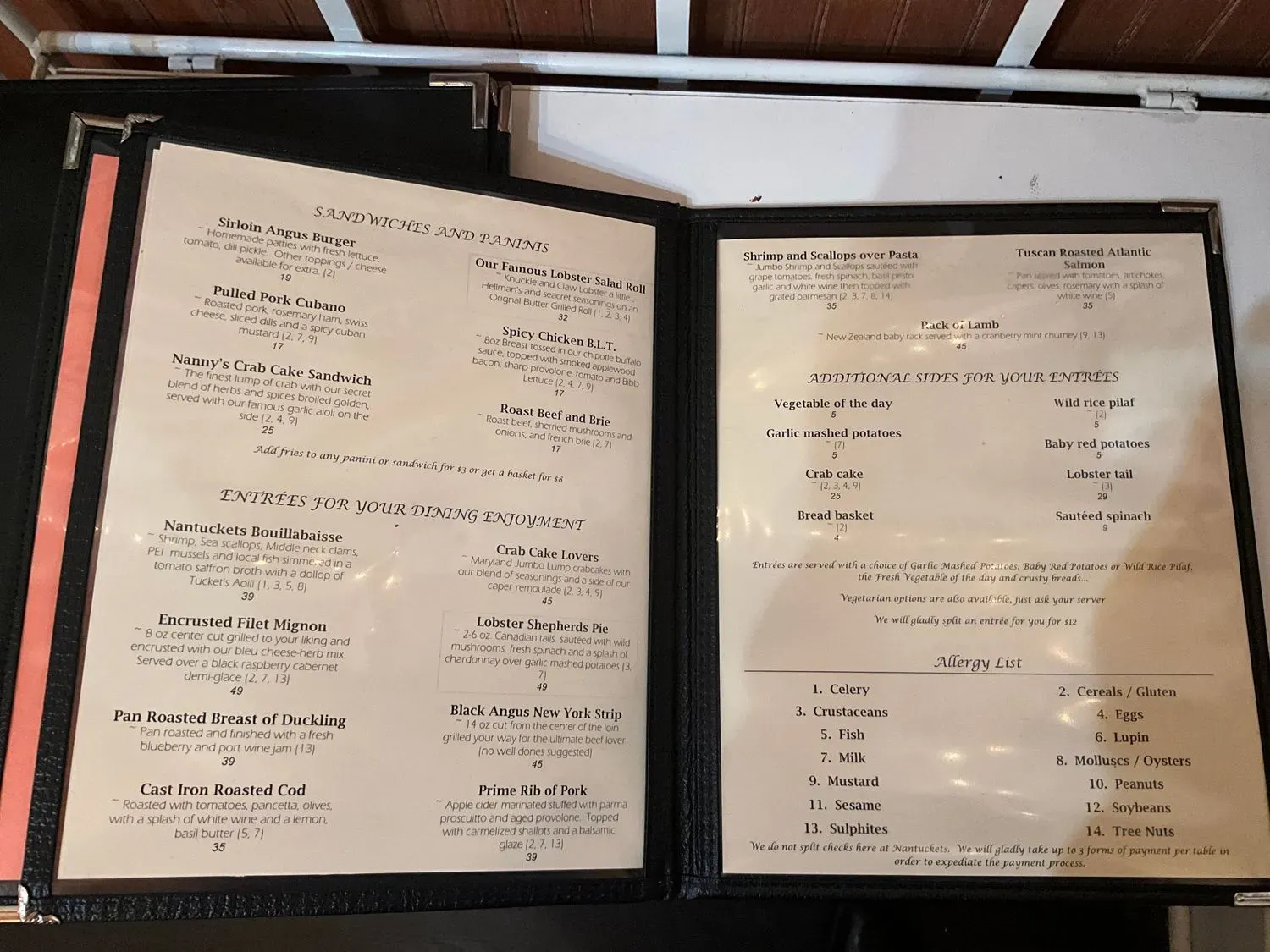 Nantuckets Restaurant Menu - Updated October 2025