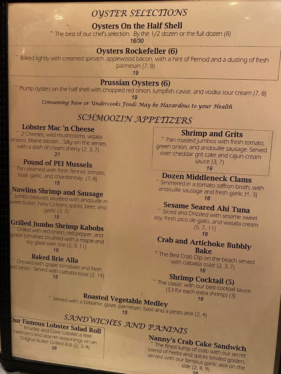Nantuckets Restaurant Menu - Updated October 2025
