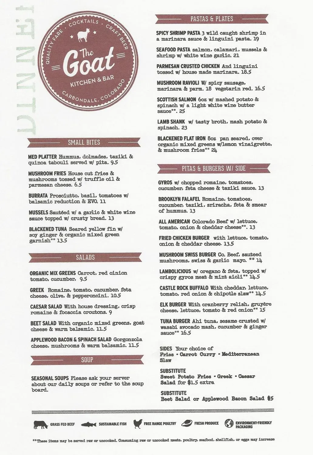 The Goat Kitchen & Bar Menu - Updated October 2025