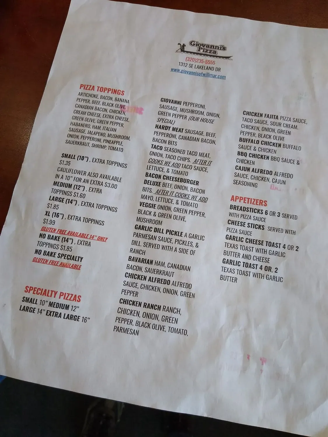 Giovanni's Pizza Menu - Updated October 2025