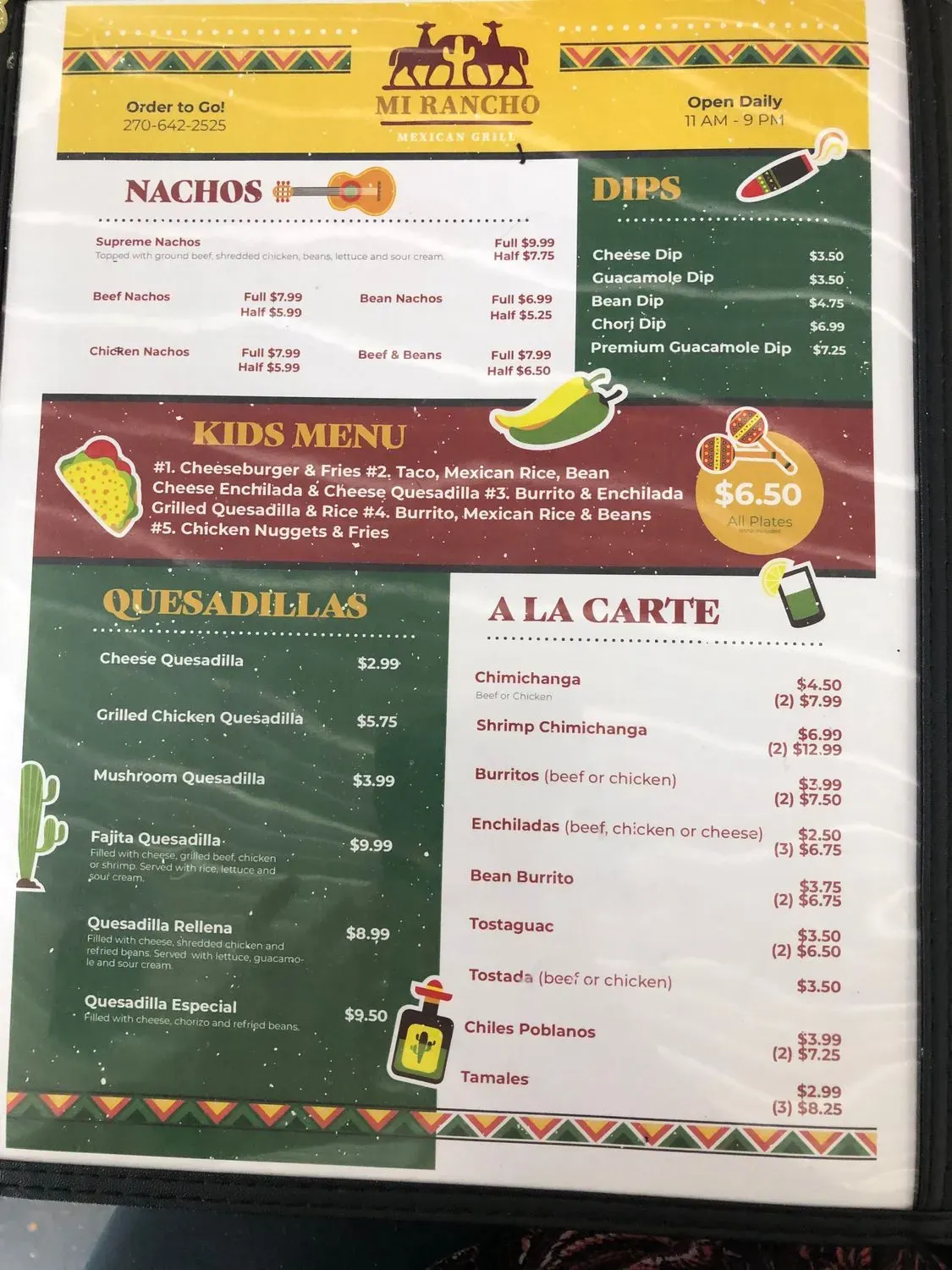 Mi Rancho Mexican Grill. Menu - Updated October 2025