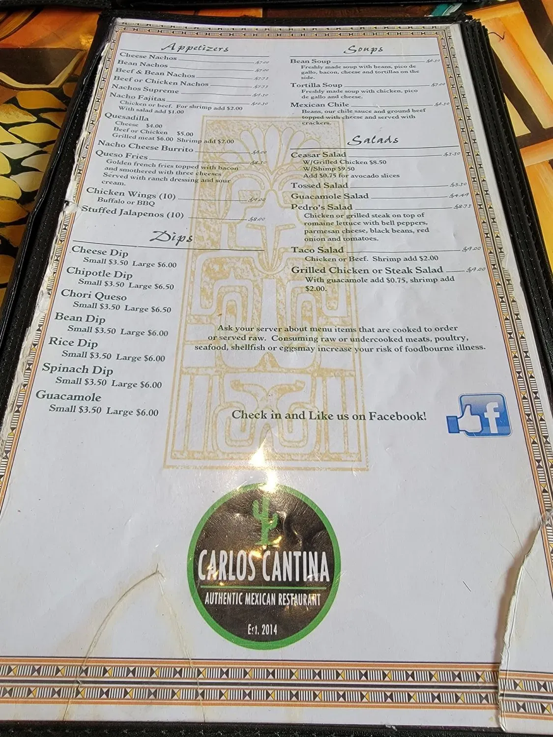 Carlos Cantina Menu - Updated October 2025