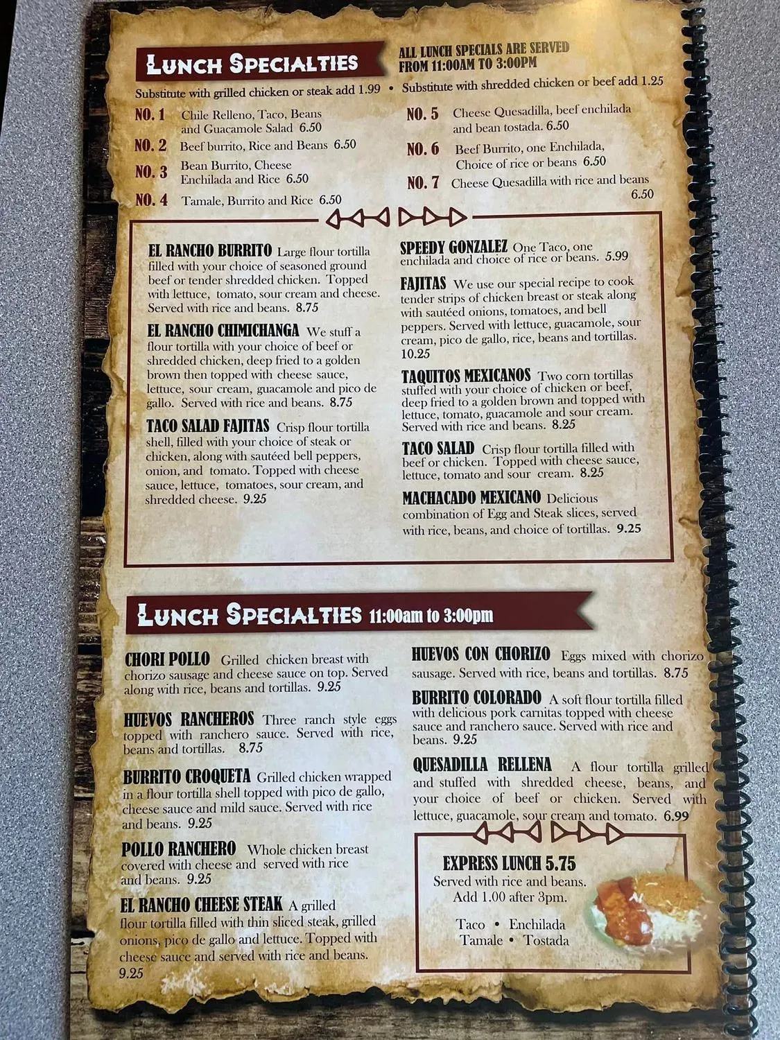 El Rancho Menu - Updated October 2025
