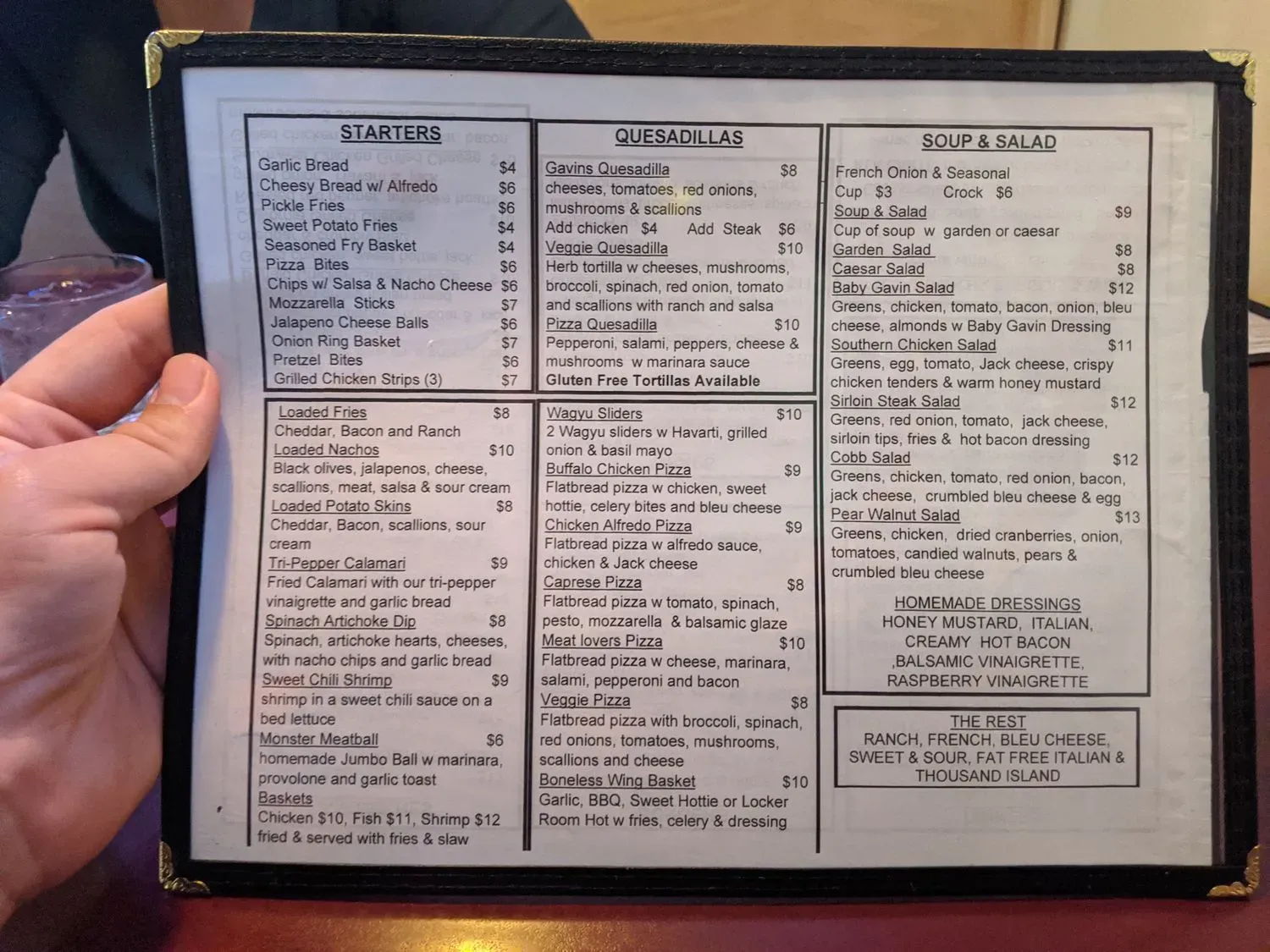 Gavins Grill Menu - Updated October 2025