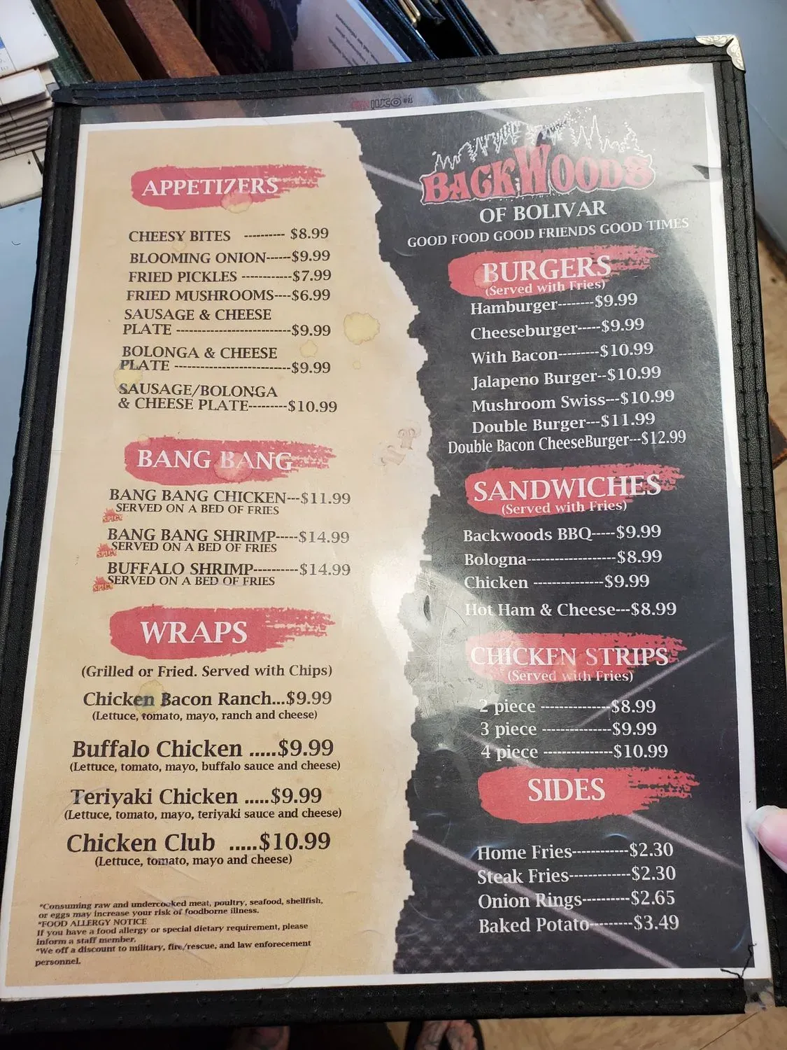Backwoods Of Bolivar Restaurant Menu - Updated October 2025