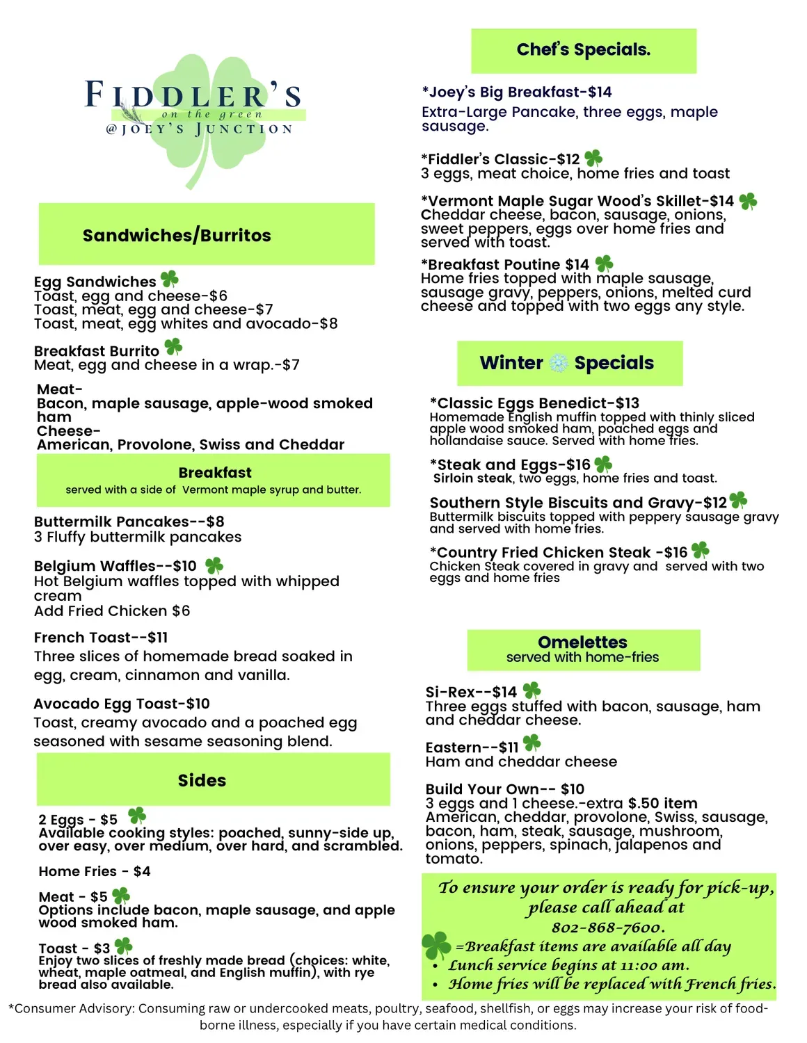 Fiddler's on the Green at Joeys Junction Menu - Updated October 2025