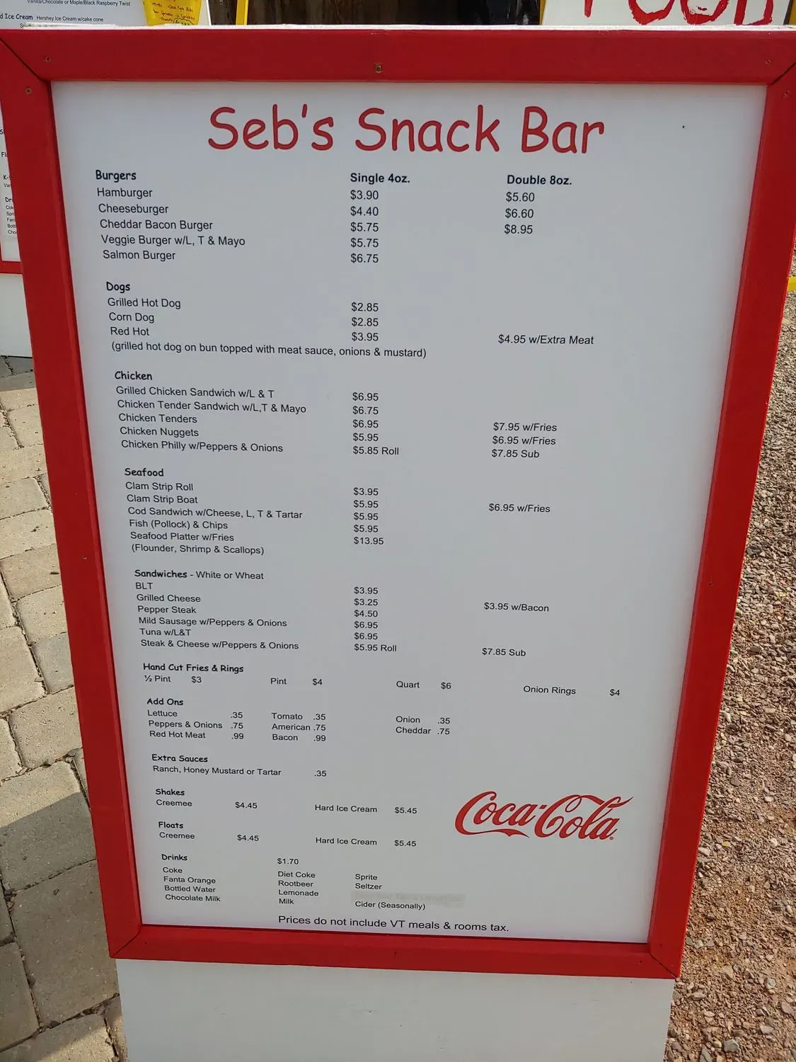 Seb's Snack Bar Menu - Updated October 2025