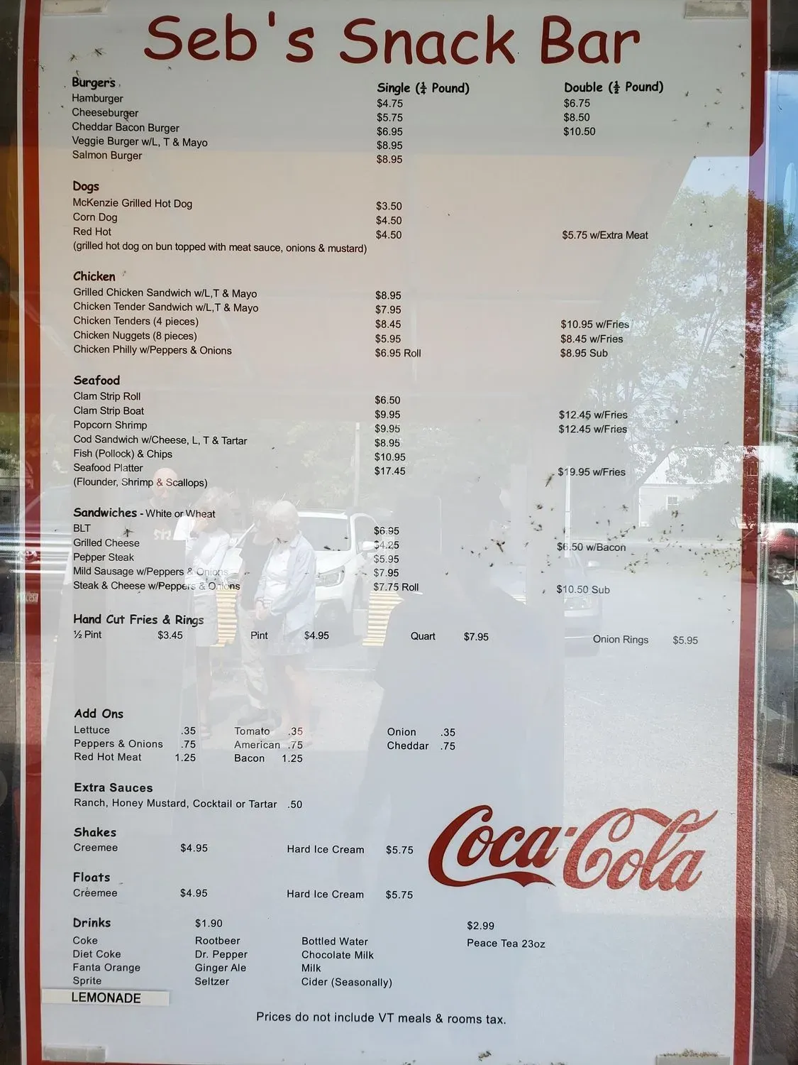 Seb's Snack Bar Menu - Updated October 2025