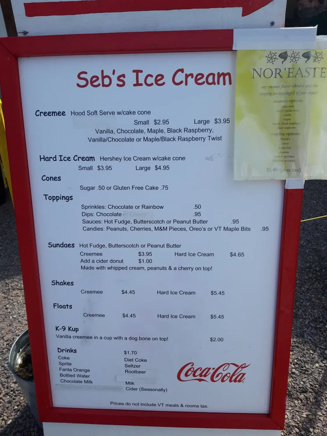 Seb's Snack Bar Menu - Updated October 2025