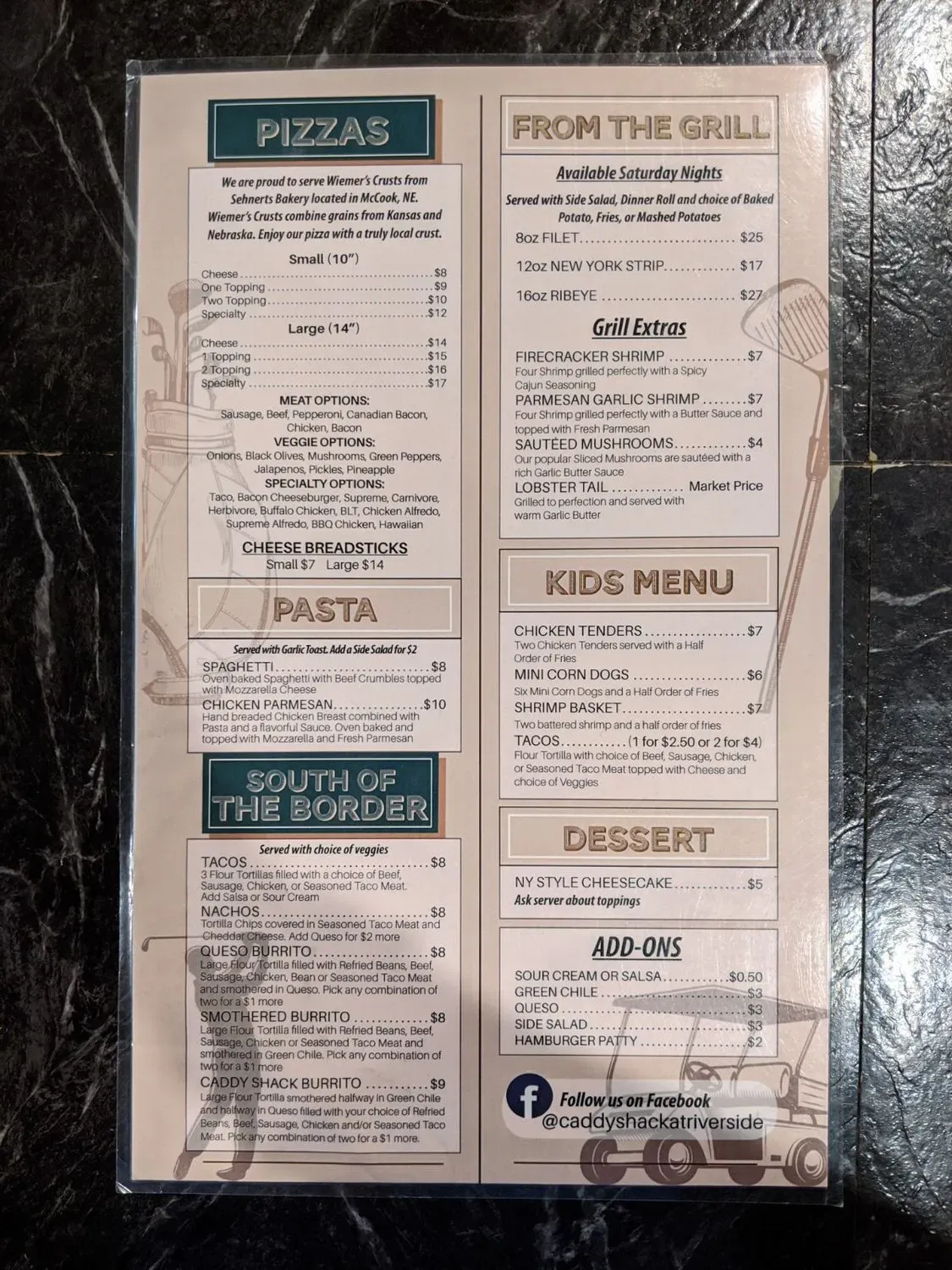 Caddy Shack Menu - Updated October 2025