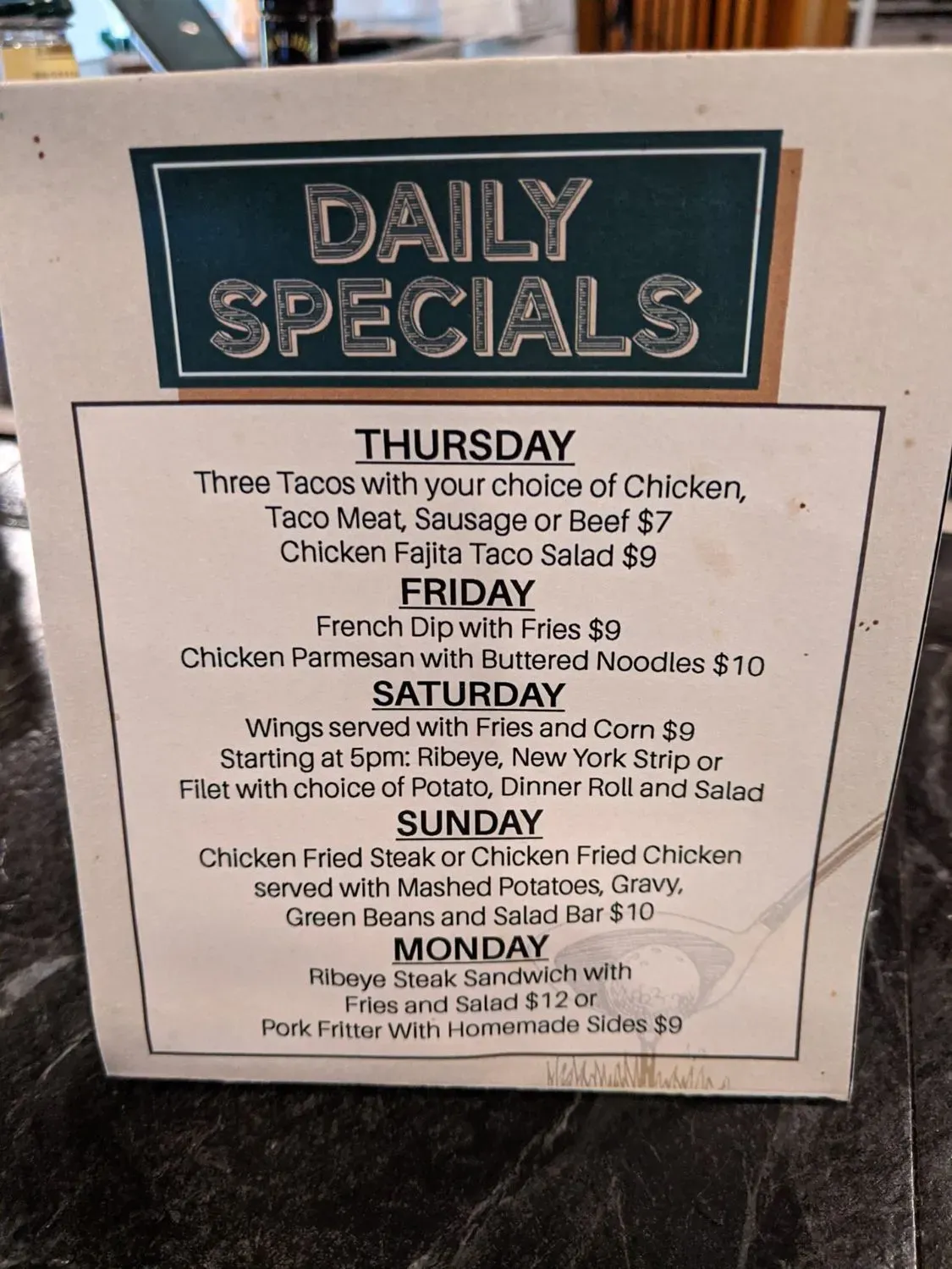 Caddy Shack Menu - Updated October 2025