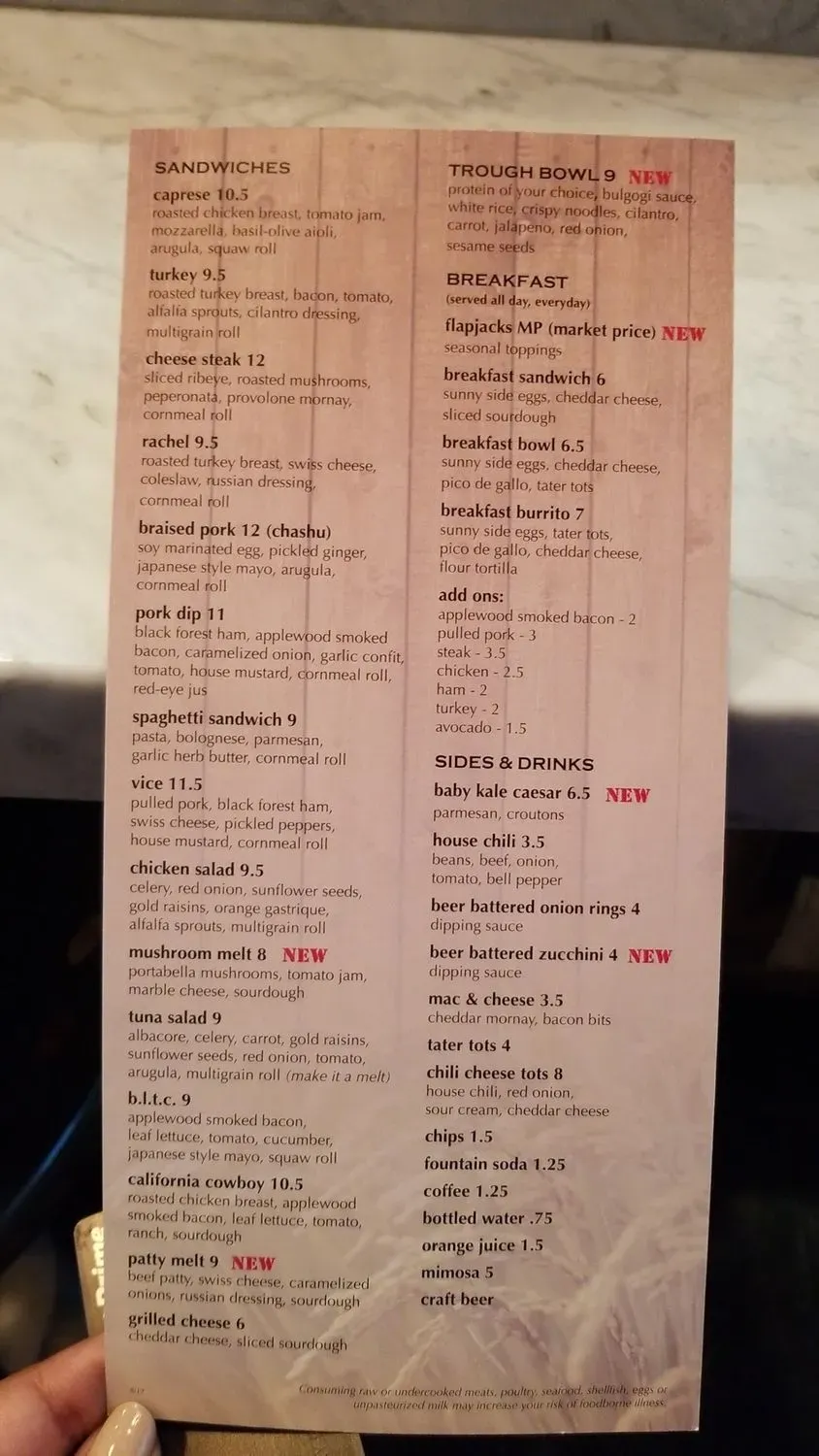 The Trough Menu - Updated October 2025