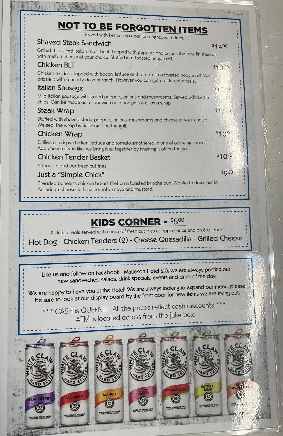 Matteson Hotel Menu | Ilion, NY | Checkle