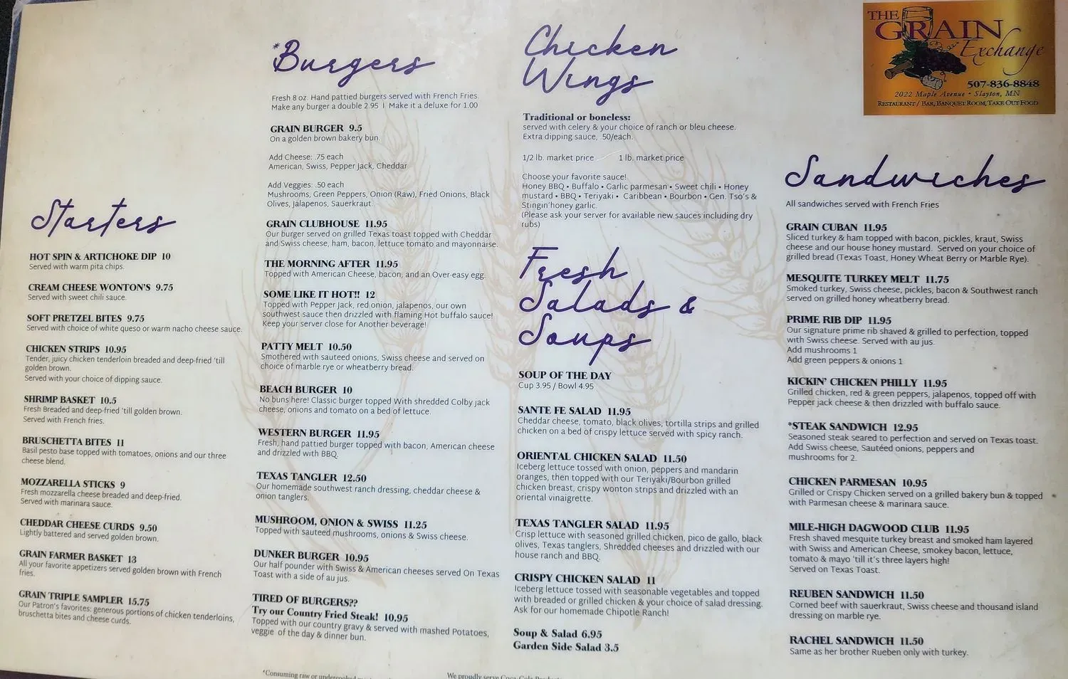 Grain Exchange Menu - Updated October 2025