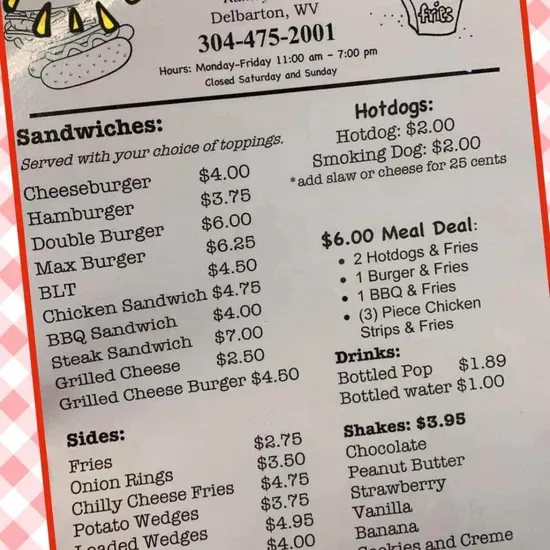 Maria’s Drive In Menu | Delbarton, WV | Checkle