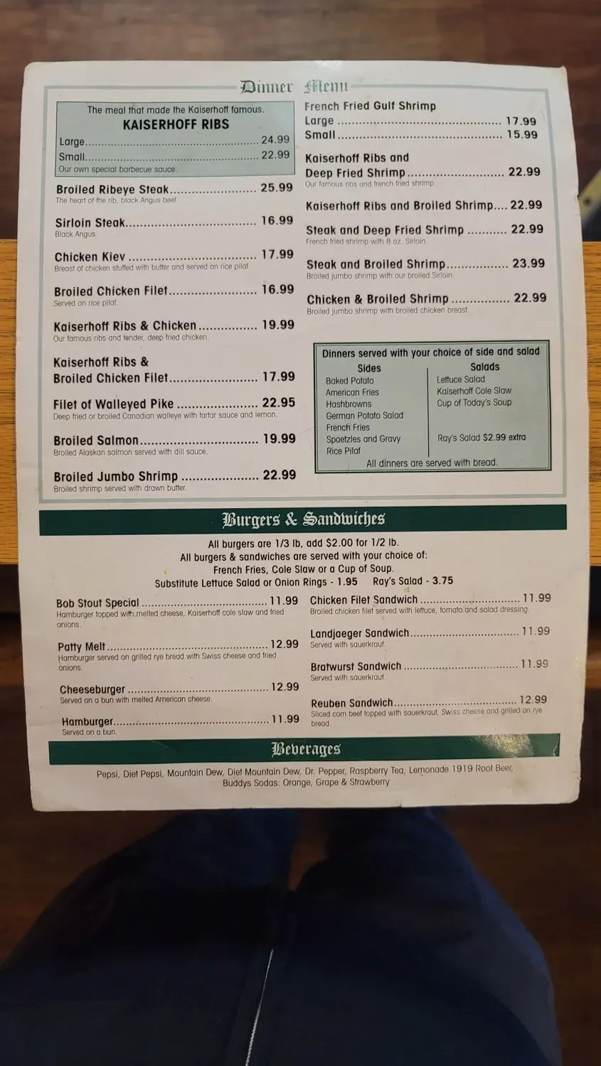 Kaiserhoff New Ulm Menu - Updated October 2025