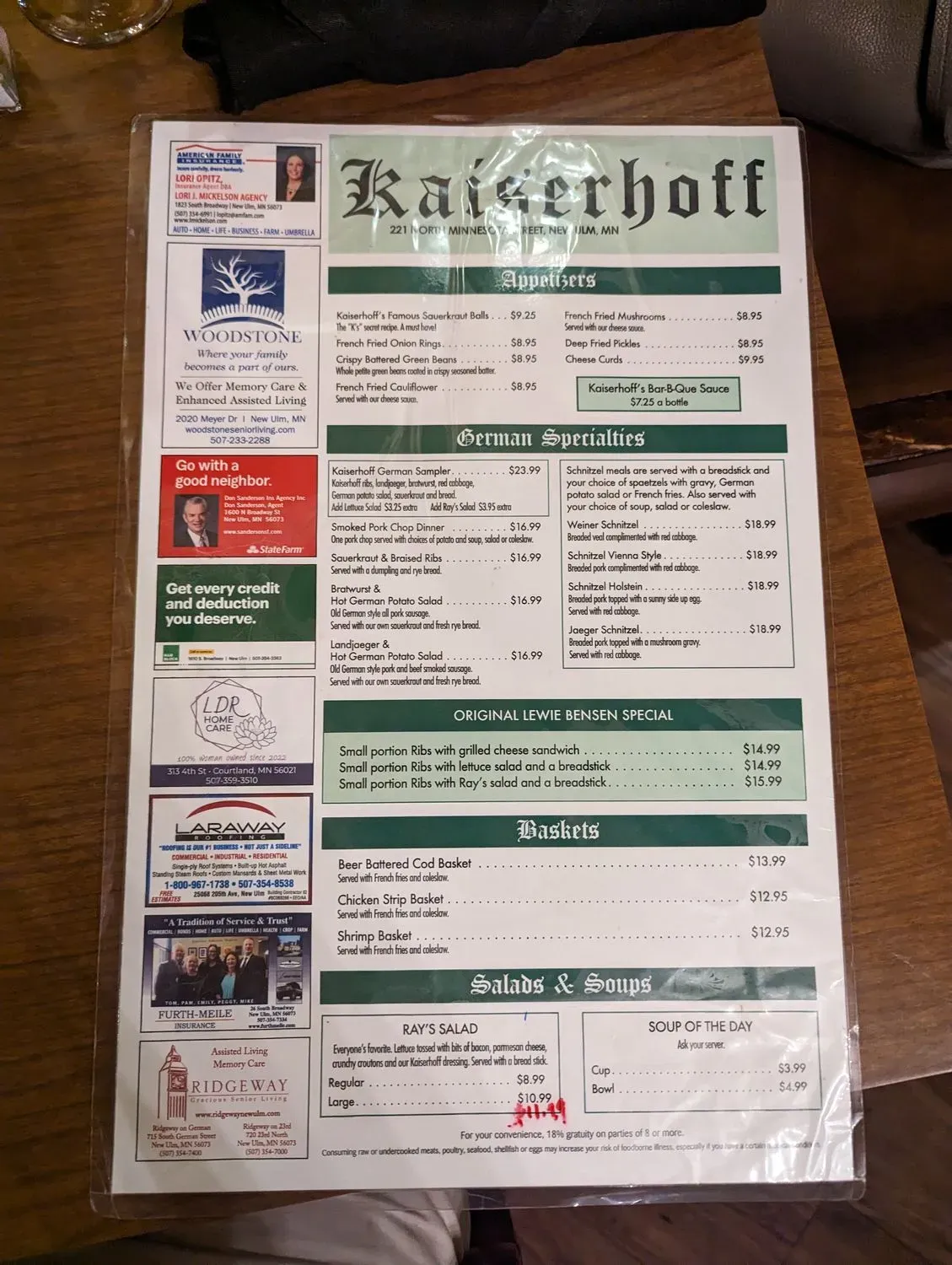 Kaiserhoff New Ulm Menu - Updated October 2025