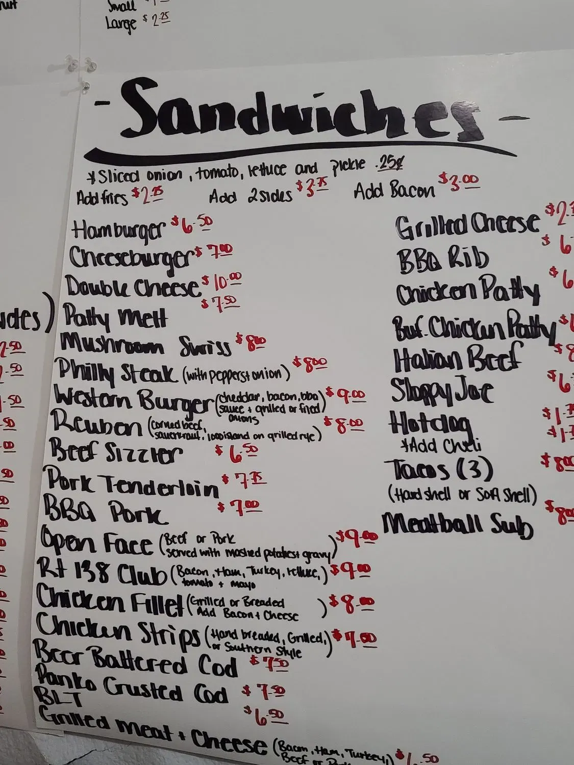 RT 138 Cafe Menu - Updated October 2025