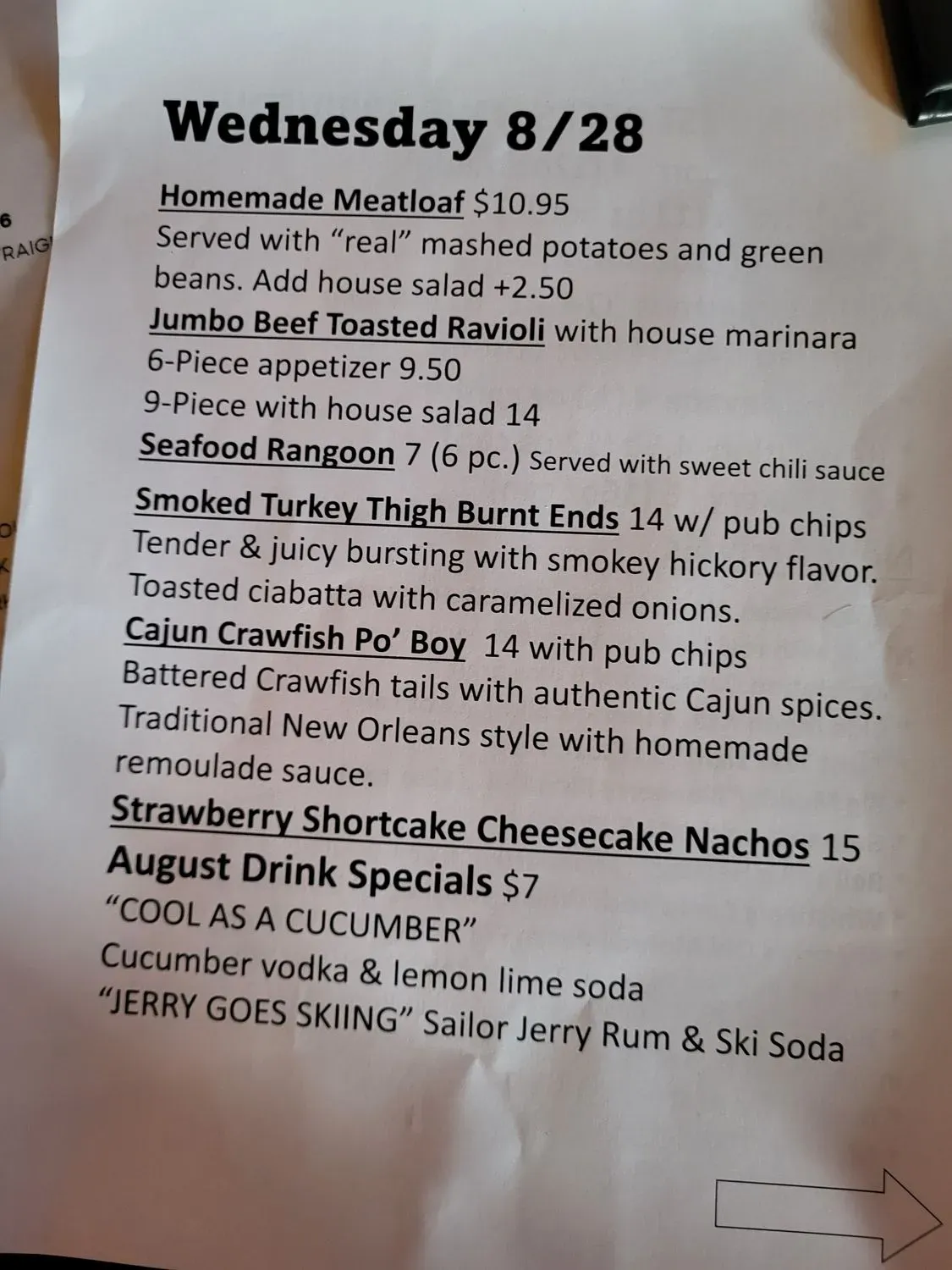 BG's Grub & Pub Menu - Updated October 2025