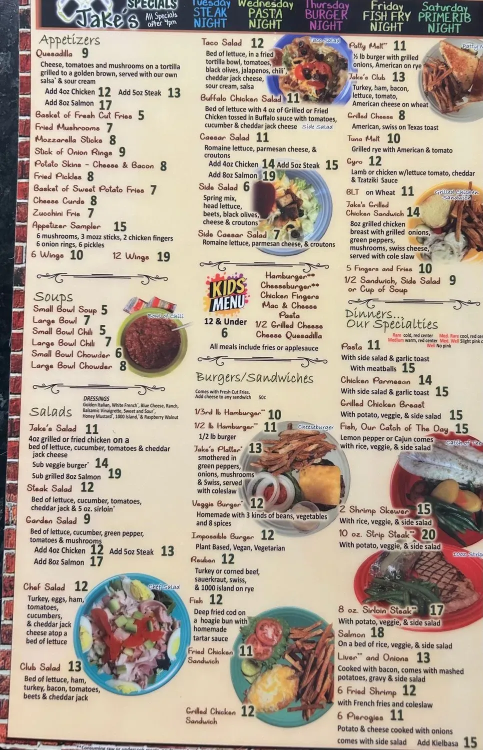 Jake's Eats Menu - Updated October 2025